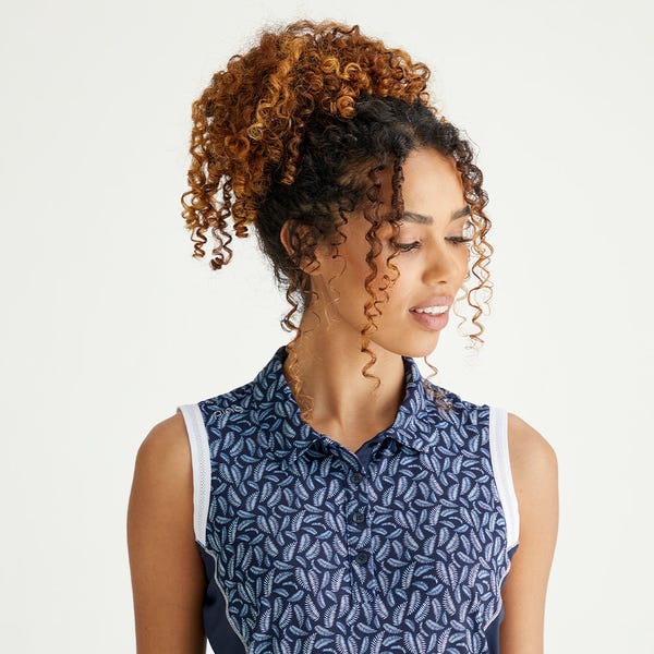 Ping Colleen Ladies Sleeveless Printed Polo Shirt - Paradise Garden/Navy
