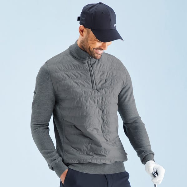 ping Connell Men's Hybrid Quarter Zip Sweater - French Grey Marl