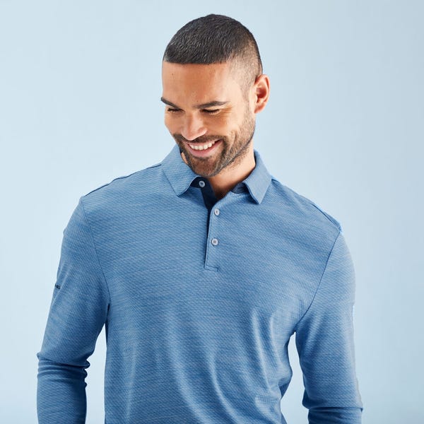 Ping Creek Men's Long Sleeve Polo Shirt - Tidal Blue Melange