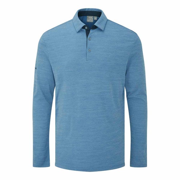 Ping Creek Men's Long Sleeve Polo Shirt - Tidal Blue Melange