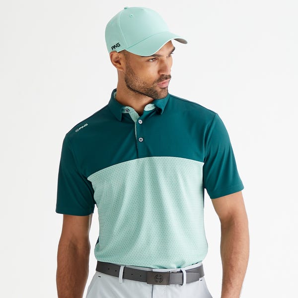 Ping Hall Men's Colour Block Polo Shirt - Forest/Misty Green