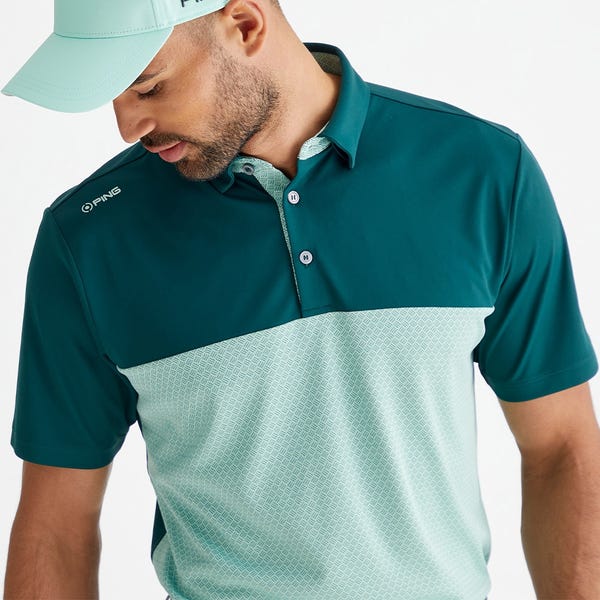 Ping Hall Men's Colour Block Polo Shirt - Forest/Misty Green