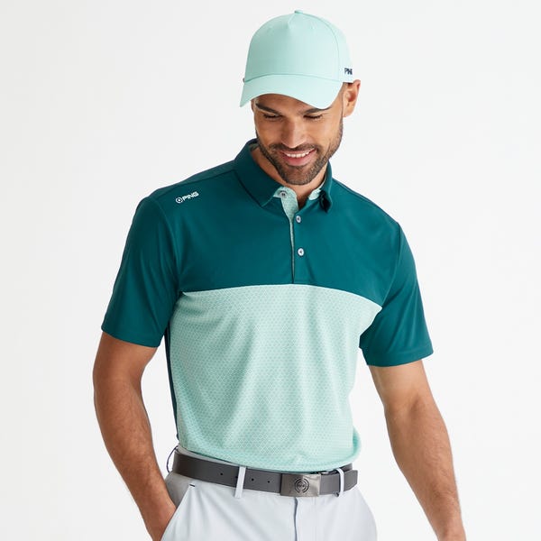 ping Hall Men's Colour Block Polo Shirt - Forest/Misty Green