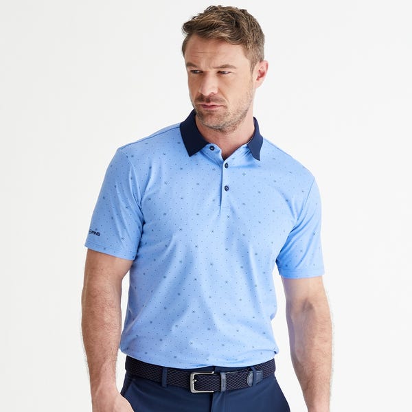 ping Jared Men's Printed Polo Shirt - Cornflower Blue/Navy