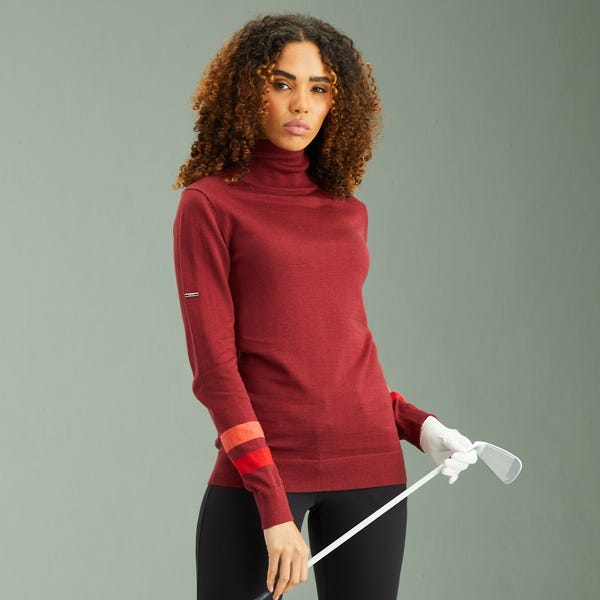 Ping Jeanie Ladies Roll Neck Sweater - Tibetan Red Multi