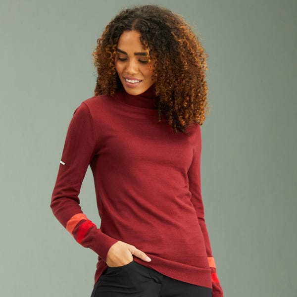 ping Jeanie Ladies Roll Neck Sweater - Tibetan Red Multi
