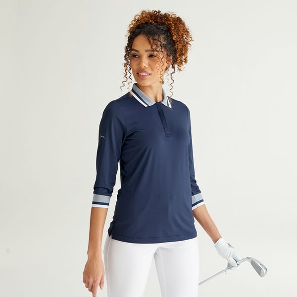 Ping Lindsey Ladies 3/4 Sleeve Polo Shirt - Navy/White