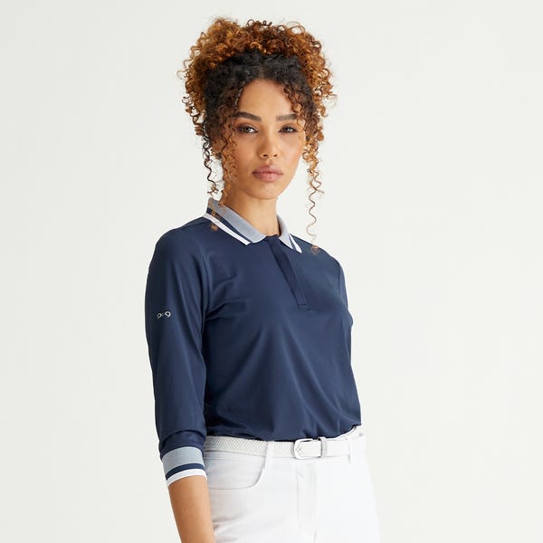 ping Lindsey Ladies 3/4 Sleeve Polo Shirt - Navy/White