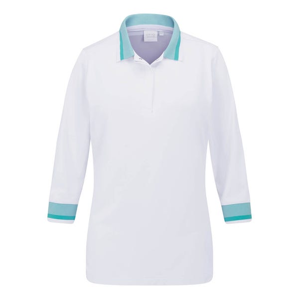 Ping Lindsey Ladies 3/4 Sleeve Polo Shirt - White/Bright Aqua