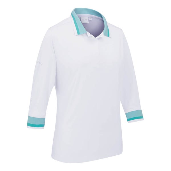 Ping Lindsey Ladies 3/4 Sleeve Polo Shirt - White/Bright Aqua