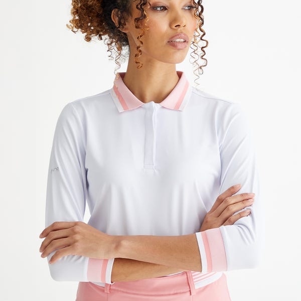 Ping Lindsey Ladies 3/4 Sleeve Polo Shirt - White/Sweet Pea