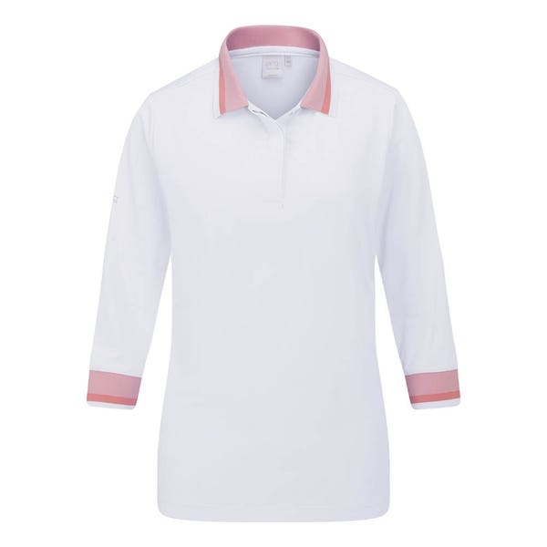 Ping Lindsey Ladies 3/4 Sleeve Polo Shirt - White/Sweet Pea