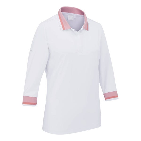 Ping Lindsey Ladies 3/4 Sleeve Polo Shirt - White/Sweet Pea