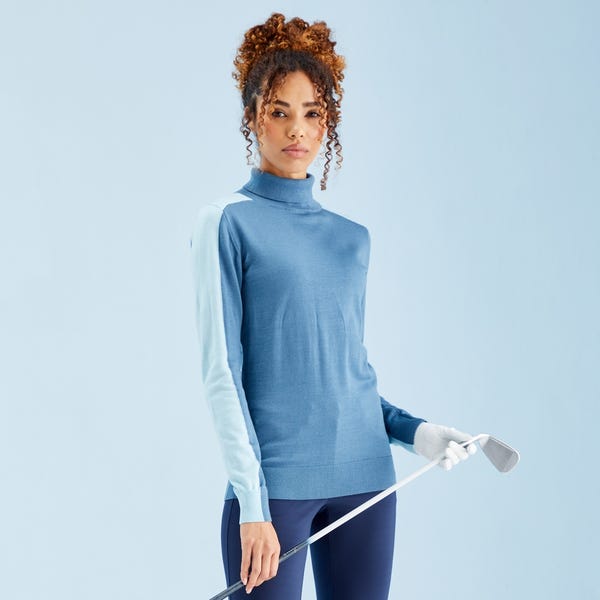ping Lockett Ladies Roll Neck Sweater - Blue Fusion/Crystal Blue