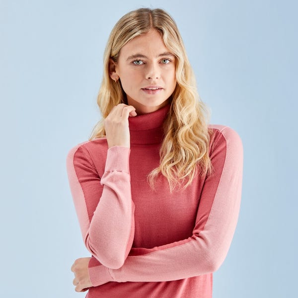 Ping Lockett Ladies Roll Neck Sweater - Rose/Muted Pink