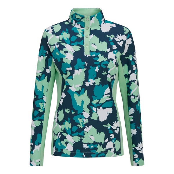 Ping Lolette Ladies Printed Long Sleeve Top - Emerald Multi/Mint