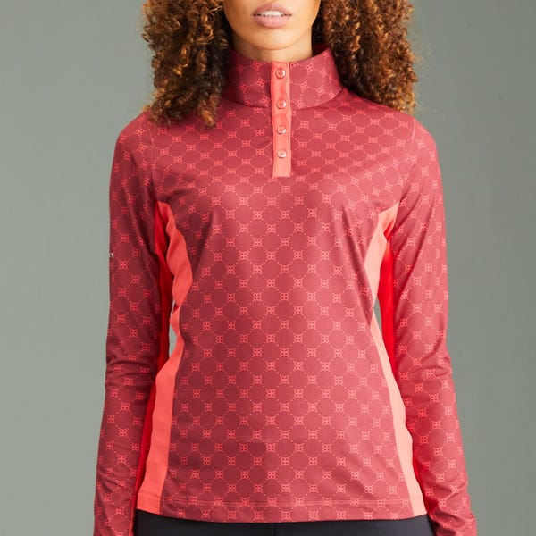 Ping Lolette Ladies Printed Long Sleeve Top - Tibetan Red Multi/Cayenne