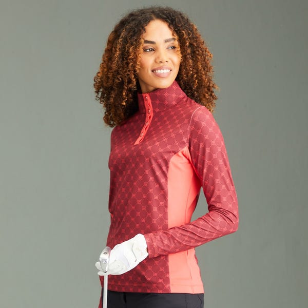 Ping Lolette Ladies Printed Long Sleeve Top - Tibetan Red Multi/Cayenne