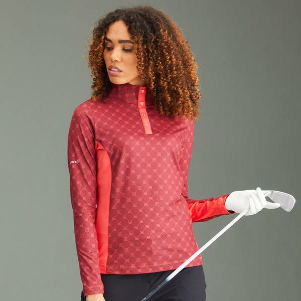 ping Lolette Ladies Printed Long Sleeve Top - Tibetan Red Multi/Cayenne