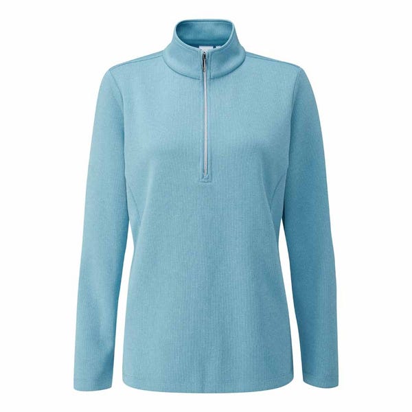 ping Lyla Ladies Half Zip Ribbed Fleece - Tranquil Blue Marl