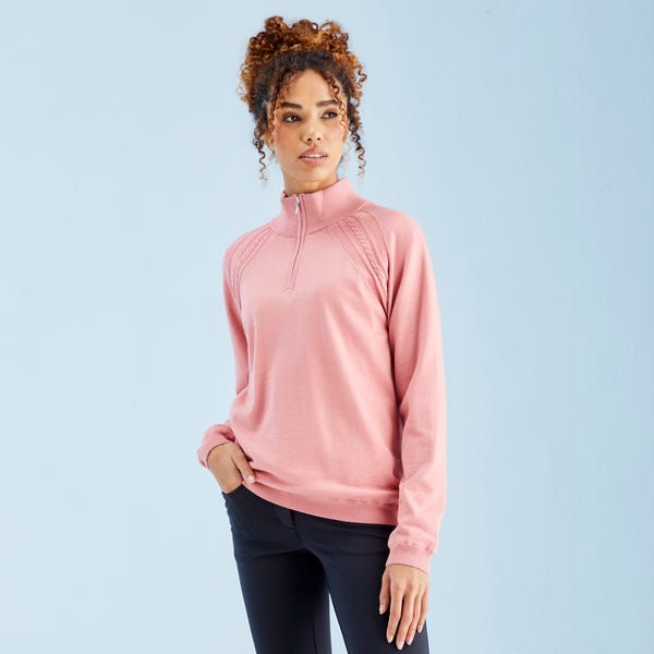 ping Melodie Ladies Half Zip Lined Sweater - Muted Pink