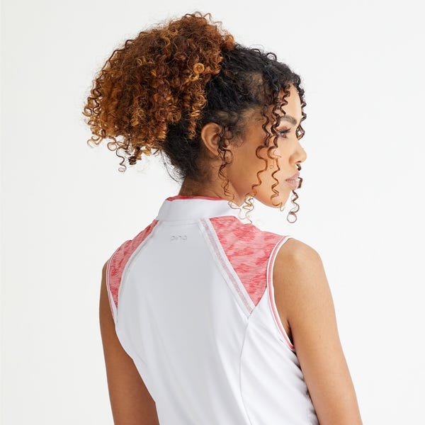 Ping Nala Ladies Colour Block Sleeveless Polo Shirt - White/Sweet Pea