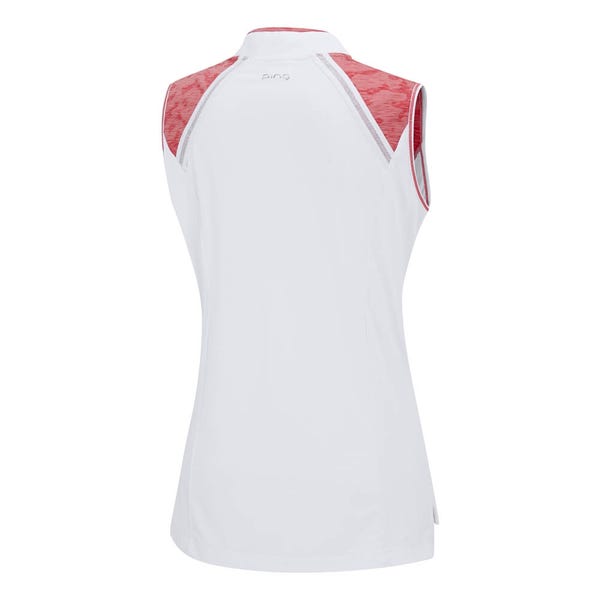 Ping Nala Ladies Colour Block Sleeveless Polo Shirt - White/Sweet Pea