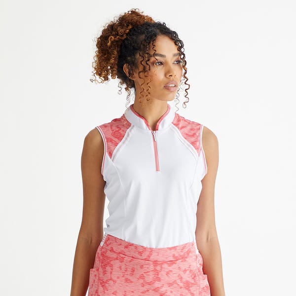 ping Nala Ladies Colour Block Sleeveless Polo Shirt - White/Sweet Pea