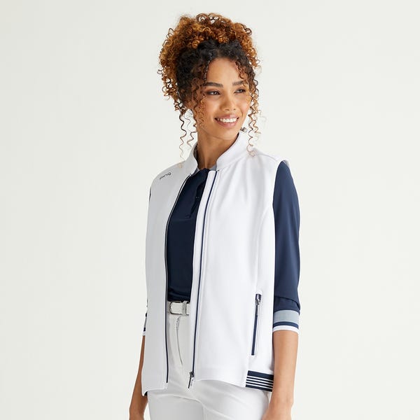 Ping Dot Ladies Fleece Vest - White/Navy