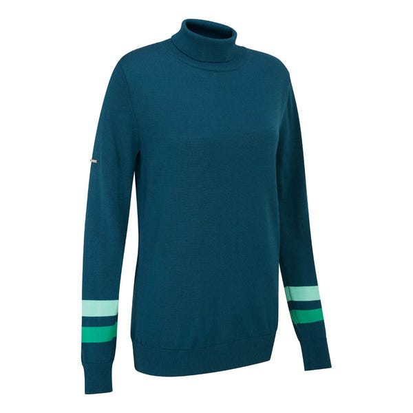 Ping Jeanie Ladies Roll Neck Sweater - Emerald Multi