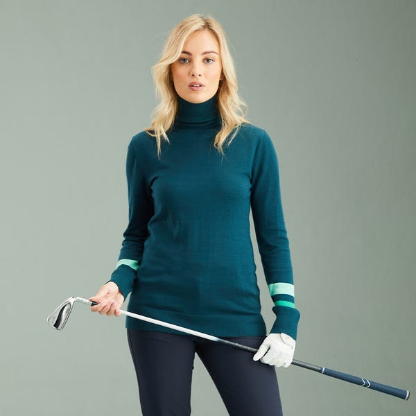 ping Jeanie Ladies Roll Neck Sweater - Emerald Multi