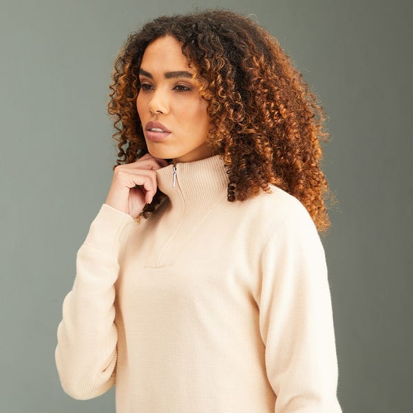 Ping Kaylah Ladies Half Zip Lined Sweater - Sand