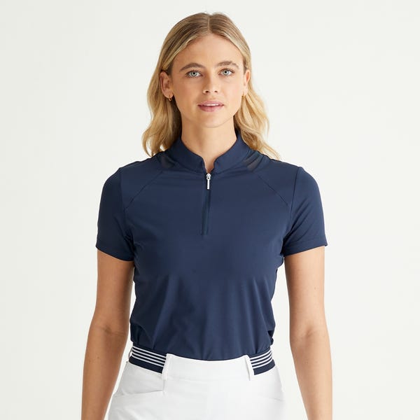 ping Oona Ladies Sheer Panel Polo Shirt - Navy