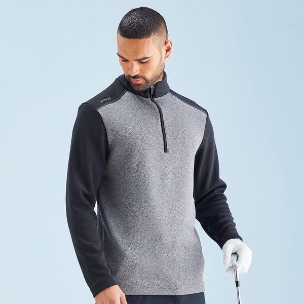 ping Ramsey Men's Half Zip Ribbed Fleece - Black Marl/Black