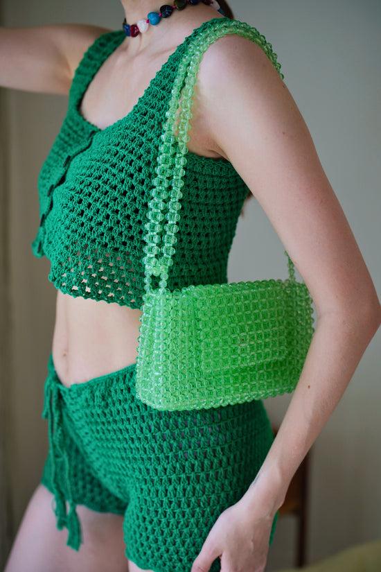 pink haley Addison Beaded Crossbody Clutch in Jelly Green