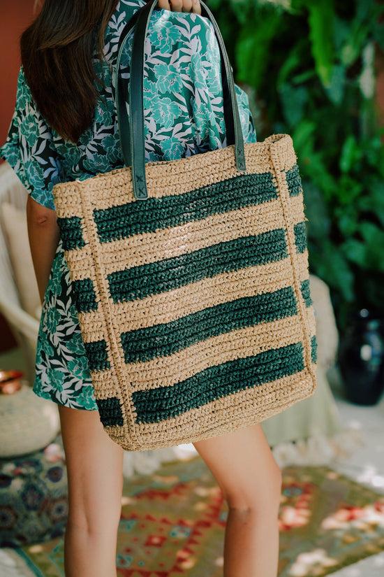 Pink Haley Alina All Over Striped Premium Raffia Tote