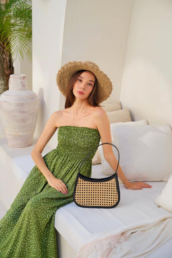 Pink Haley Alma Cane And Leather Mini Tote In Black