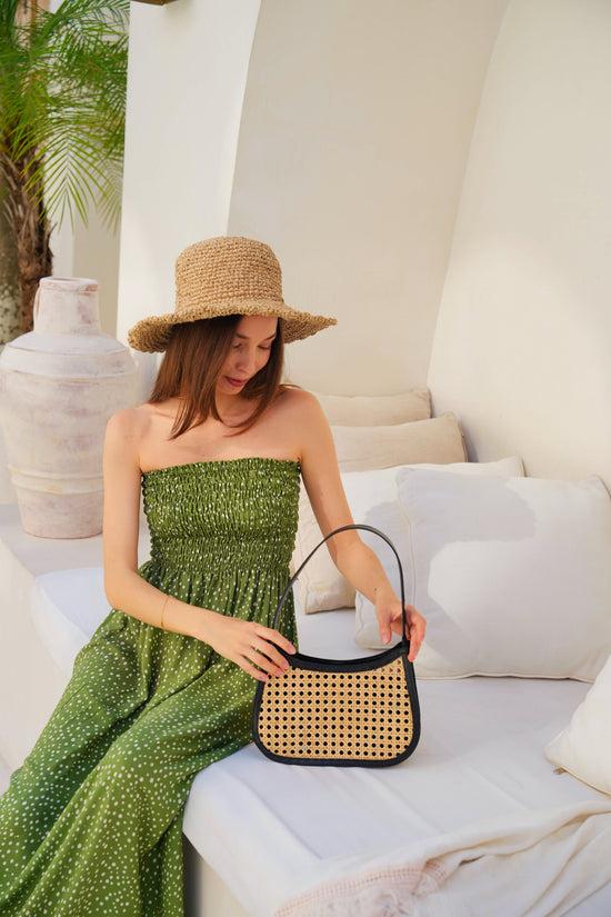 Pink Haley Alma Cane And Leather Mini Tote In Black