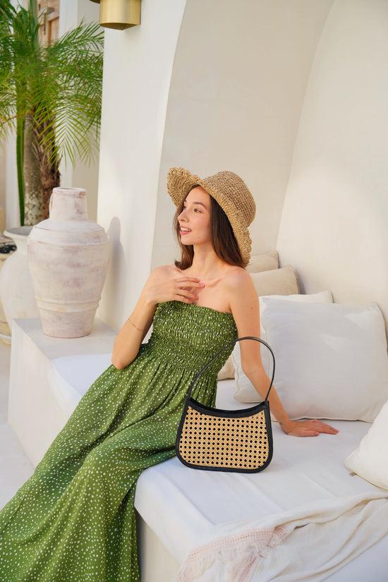 pink haley Alma Cane and Leather Mini Tote in Black