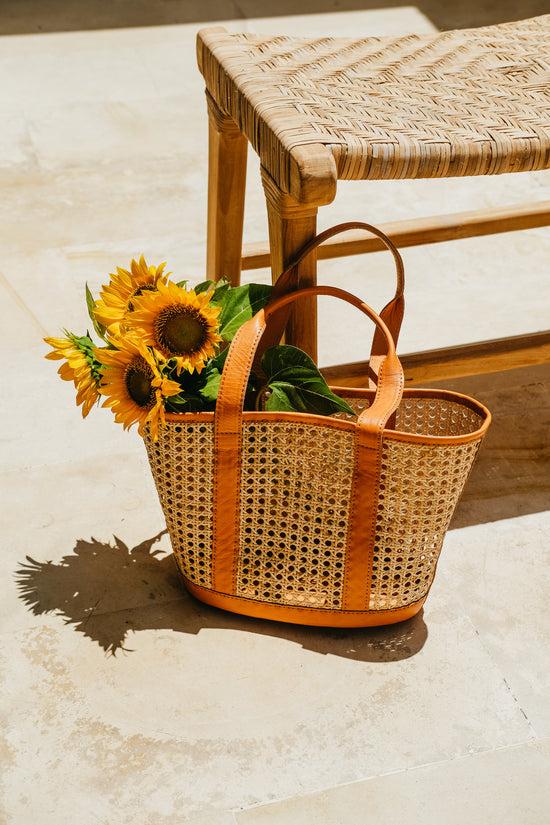 pink haley Andrea Handmade Cane Woven and Leather Shopper Tote