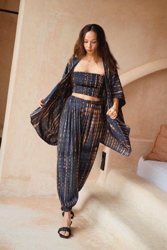 Pink Haley Angela Short Kimono Duster In Deep Sea Blue