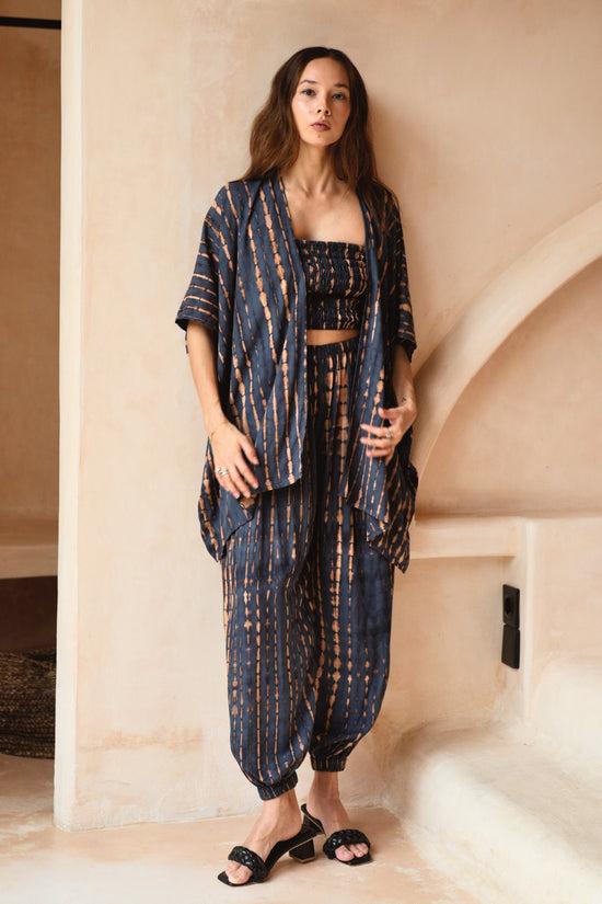 pink haley Angela Short Kimono Duster in Deep Sea Blue