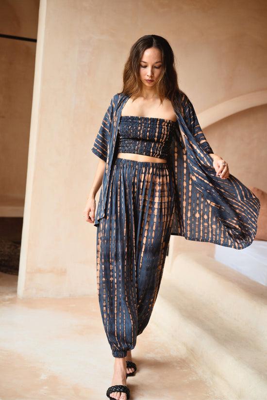 Pink Haley Angela Short Kimono Duster In Deep Sea Blue