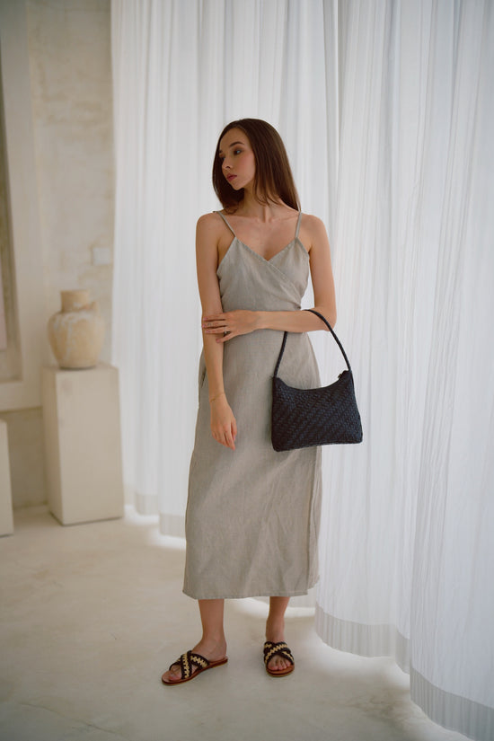 Pink Haley Anita Linen Wrap Front Midi Dress In Natural