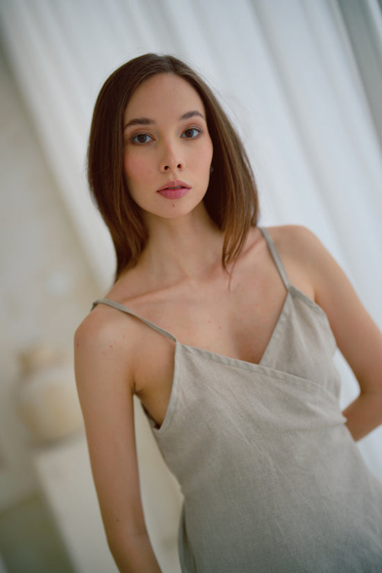 Pink Haley Anita Linen Wrap Front Midi Dress In Natural