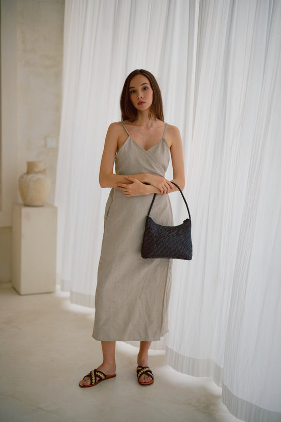 pink haley Anita Linen Wrap Front Midi Dress in Natural