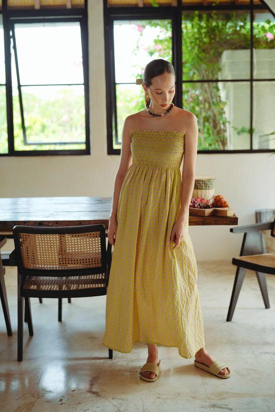 Pink Haley Ava Strapless Crinkle Gingham Dress In Lemonade
