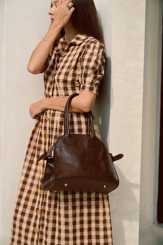 Pink Haley Darcy Handmade Leather Tote In Dark Brown Medium