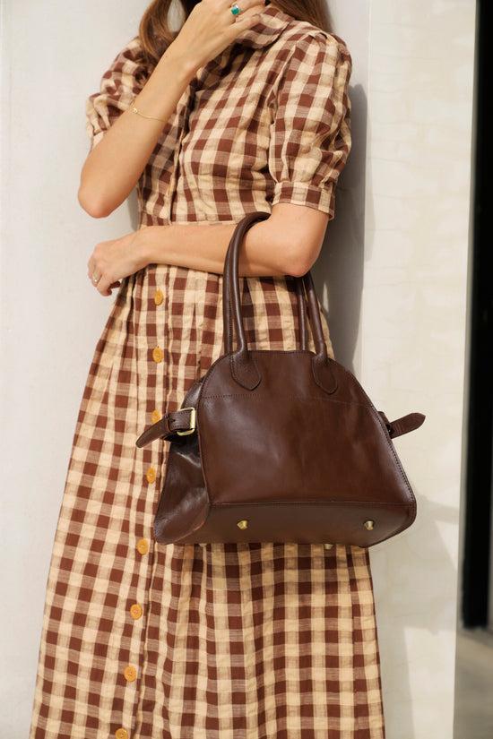 Pink Haley Darcy Handmade Leather Tote In Dark Brown Medium