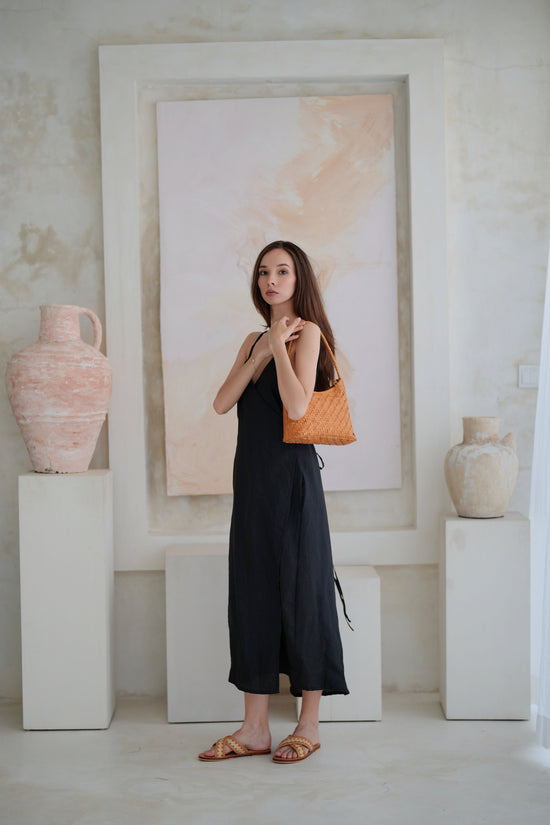 Pink Haley Edith Handwoven Leather Shoulder Bag In Tan